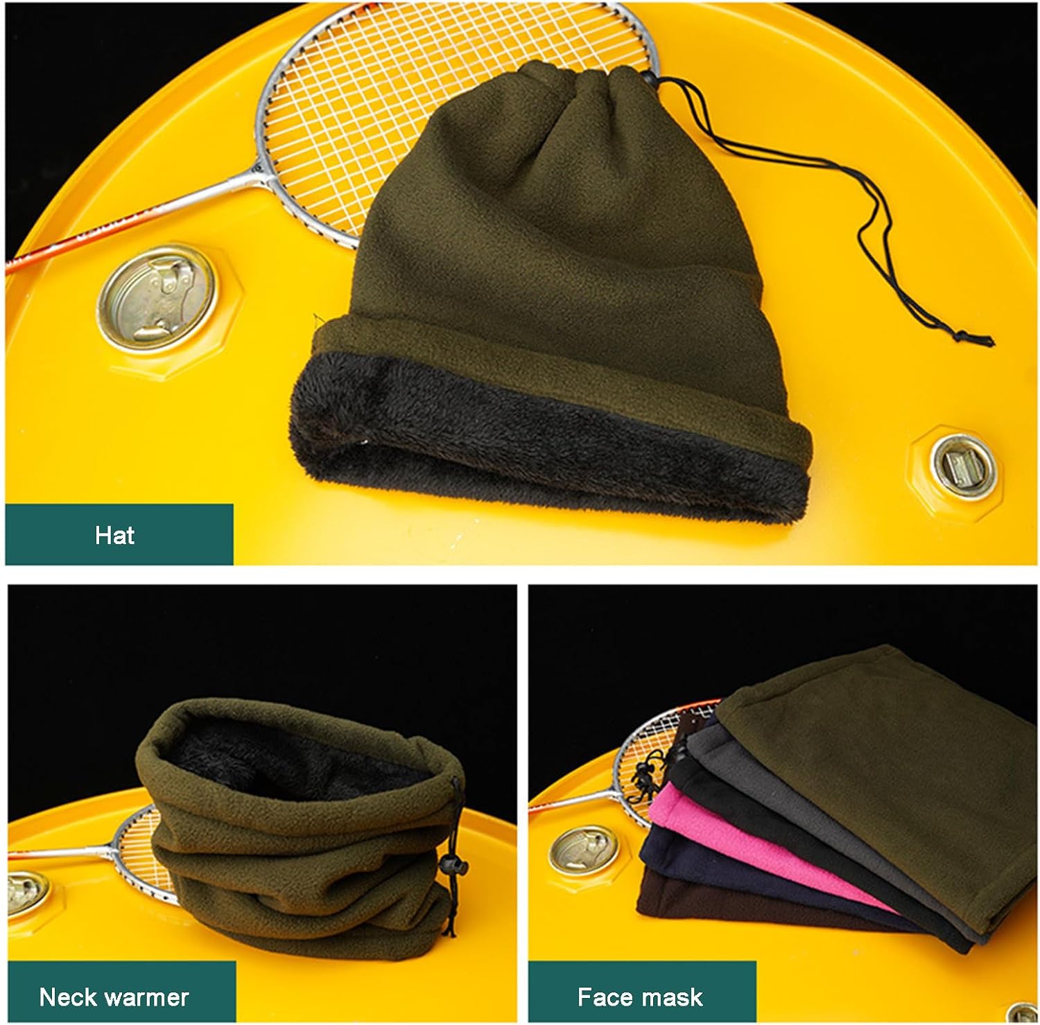 Winter Neck Gaiter Ski Mask for Men and Women Soft Fleece Drawstring Hat Windproof Scarves for Cold Weather