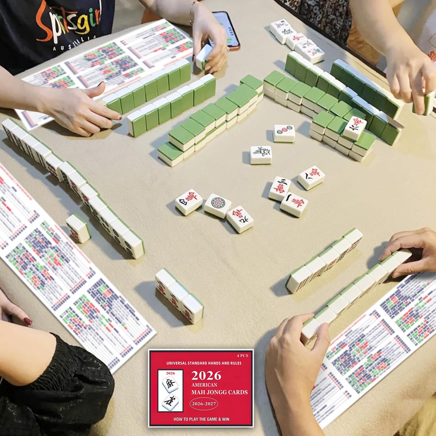 Mahjong Cards 2026 - Large Print American Mah Jongg Reference Cards for 2026-2027 Season, 4 Pack Scoring Sheets (Red Edition) — view 3