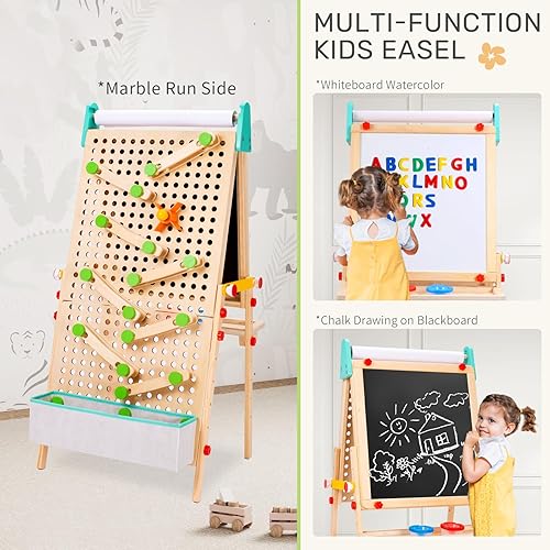 Miniatura 2 de Kids Easel Wooden Marble Run for Kids, 4-in-1 Toddler Art Easel for Kids 3+ Painting Station Stand Drawing, Double-Sided 6 Heights Black Chalkboard