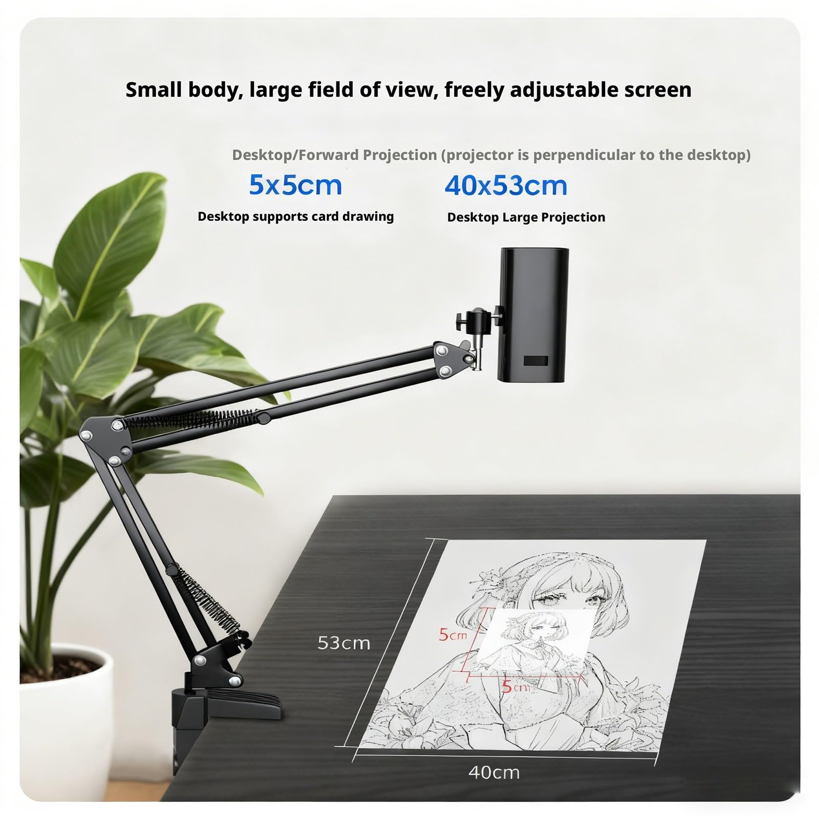 Intelligenter Skizzenprojektor, tragbare Kunstprojektorlampe, unterstützt Bluetooth- und WLAN-Verbindung, Mini-Programmsteuerung, einstellbare Brennweite und Größe, für Desktop-Leinwand