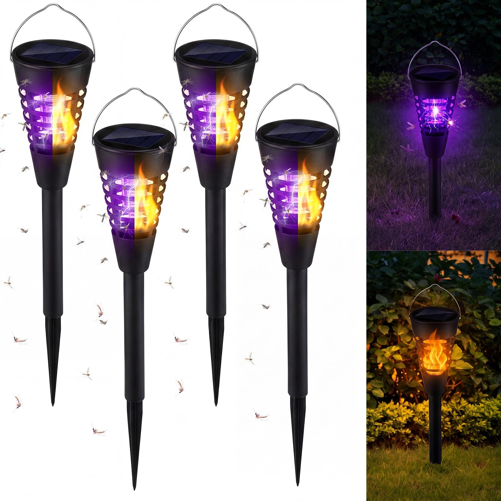 Qualirey Lot de 12 tue-insectes solaires et tueurs de moustiques d'extérieur étanches en forme de cône Lumière LED Répulsif anti-moustiques pour terrasse, jardin, cour, camping – Design à suspendre