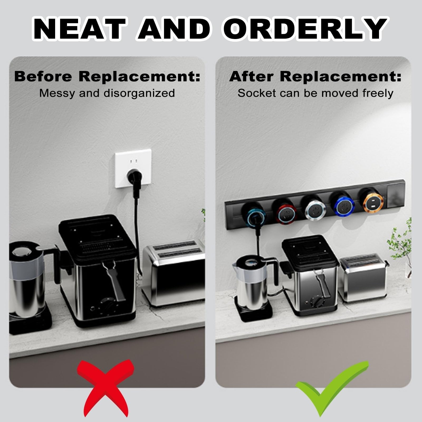 Regleta De Riel Cocina, Sistemas De Enchufes Deslizantes De Pared 8000w con Adaptadores Y Puertos U-SB-C, Enchufes MóViles Giratorios for Hogar, Oficina E Isla De Cocina(Negro,50cm)