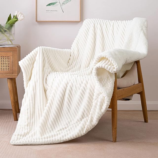 MIULEE Sherpa Fleece Throw Blanket Fluffy Soft Double-Sided Decorative Luxurious Blankets for Sofa Bed Couch Nursery Children Travel/Single Size 125x150cm Beige