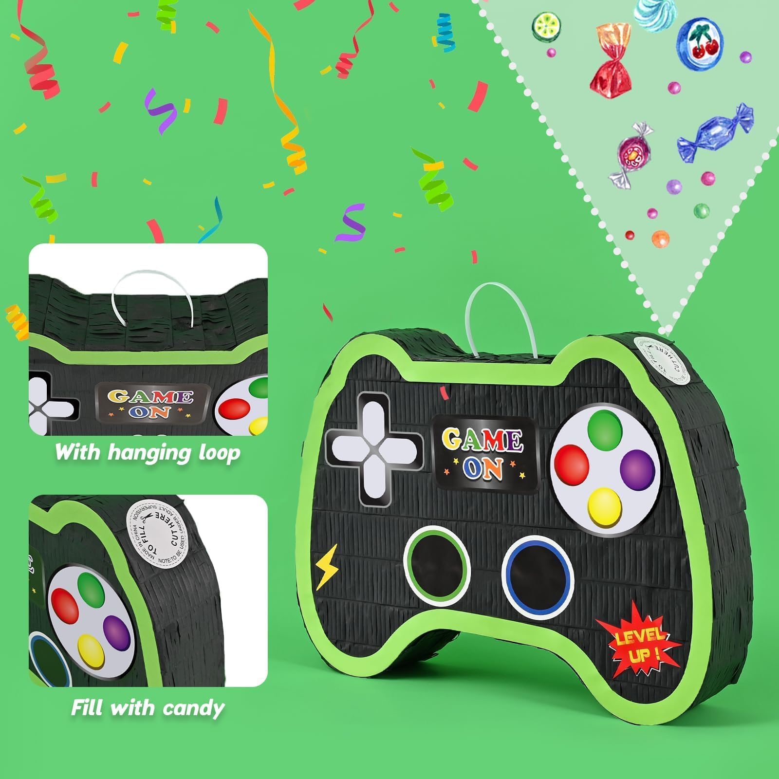 Videogioco Pignatta - Articoli per Feste di Gioco Pentolacce con Benda e Pipistrello per Ragazzi Bambini Festa di Compleanno a Tema di Gioco Carnevale Decorazioni (40 x 31 x 8 cm)