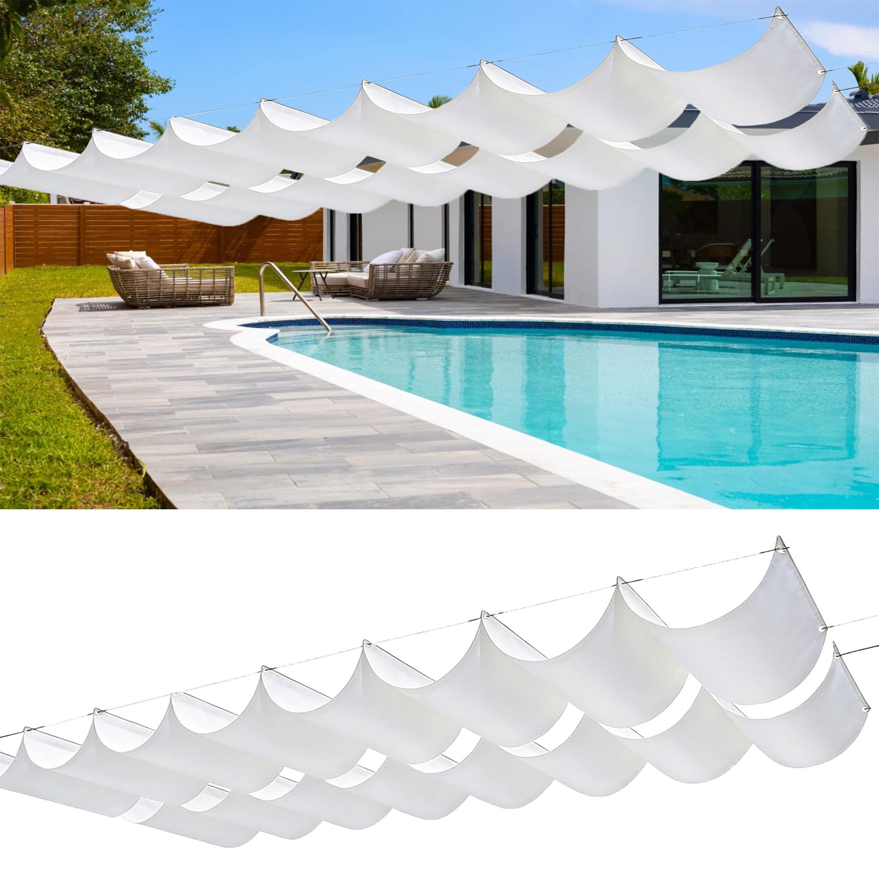 Voile d'ombrage rétractable vague pour piscine d'hôtel et grand patio