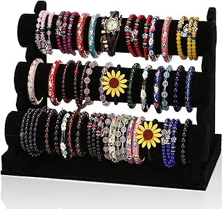 Forever Lover Bracelet Holder with 3 Tier Rack, Black Velvet Detachable Display Stand Organizer Vendors Storage for Jewelry Necklace Bangles Watches Hairband Scrunchie