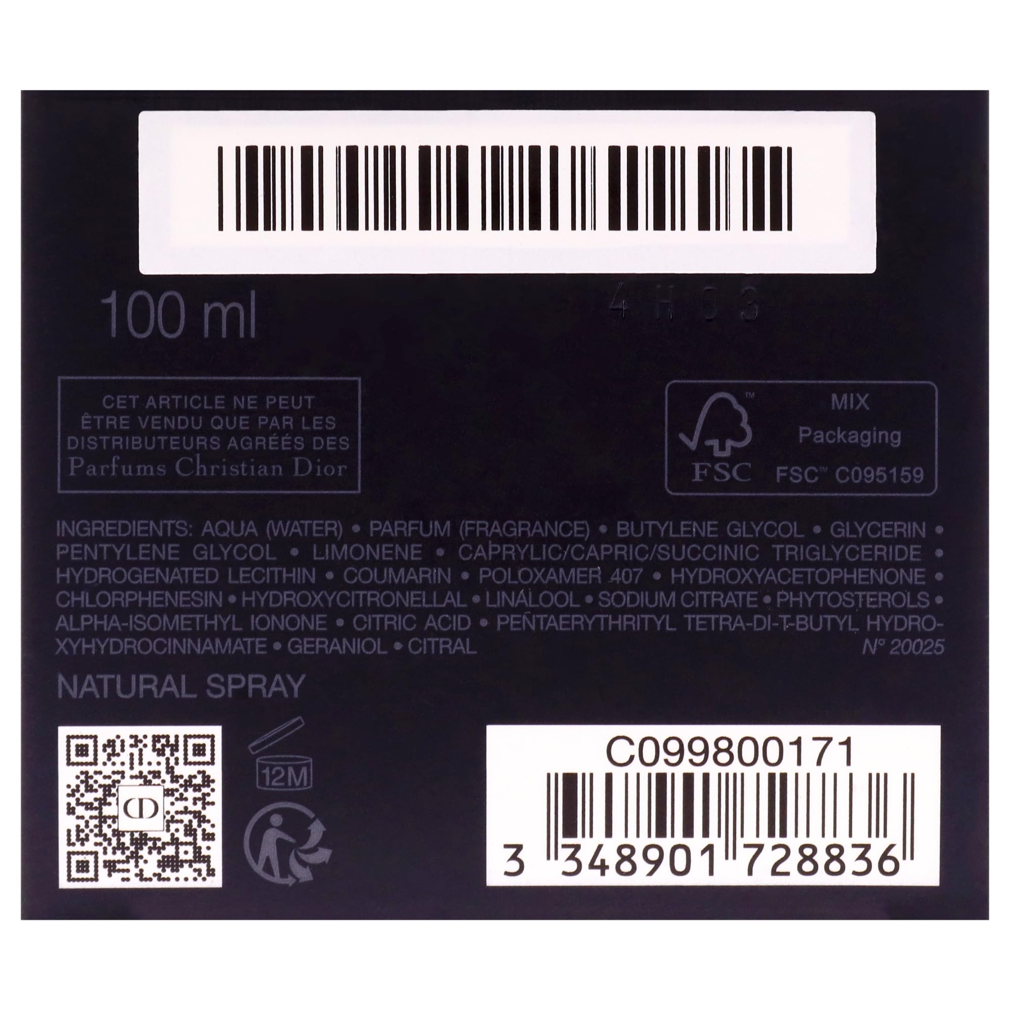 Dior Christian Sauvage Eau Forte Parfum For Men 3.4 Fl Oz