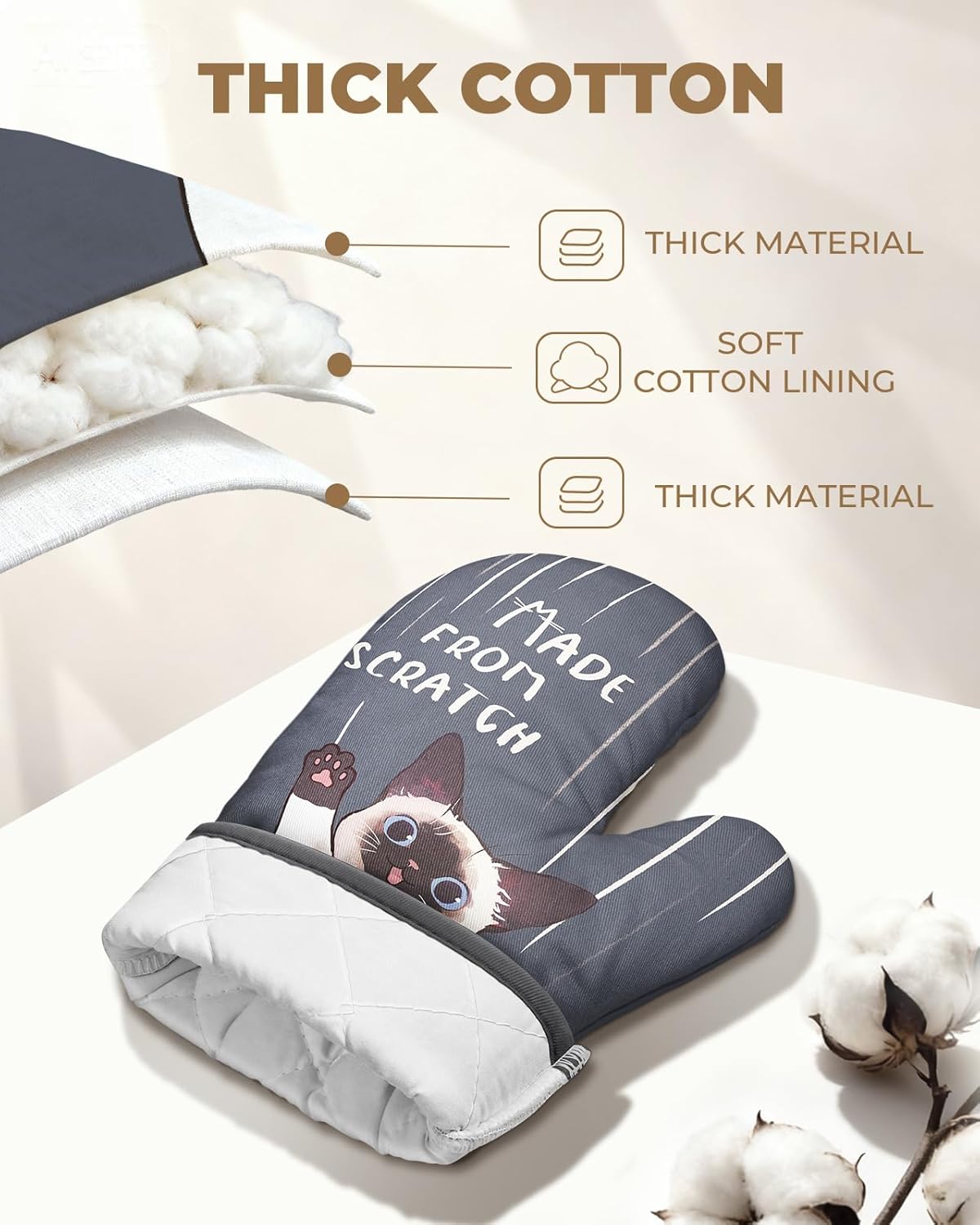 Slohif Funny Oven Mitt Heat Resistant for Women - 2 Pack Cat Cute Novelty Cool Kitchen Oven Mittens with 100% Cotton for Baking and Cooking Accessories - Image 3