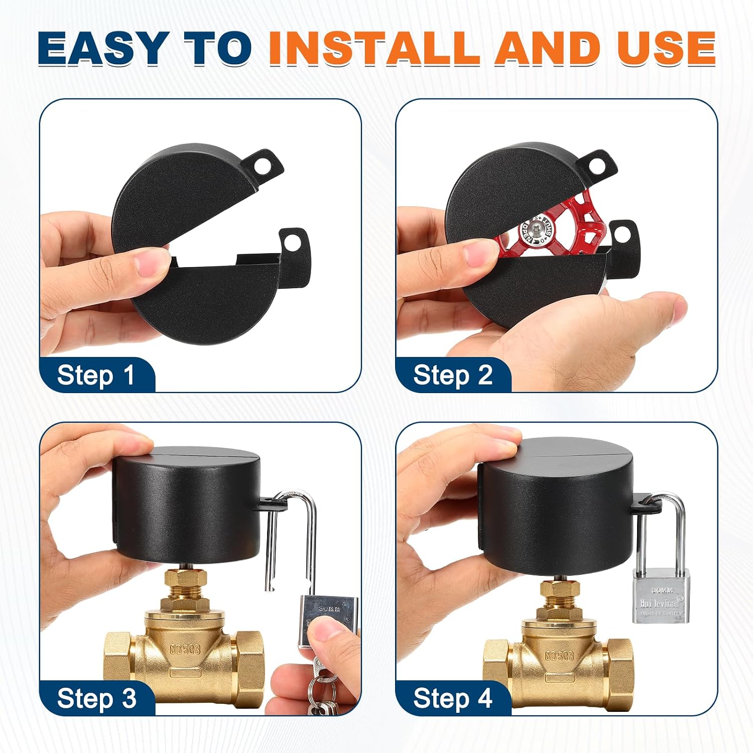 PATIKIL Outdoor Faucet Lock, (Black), Alloy Water Spigot Lockout Device with Lock Cover Padlock For-1-1/2 to 3 Inch Valve Handle Suit for - Water Theft/Hose Bibbs/Khob Propane Tank