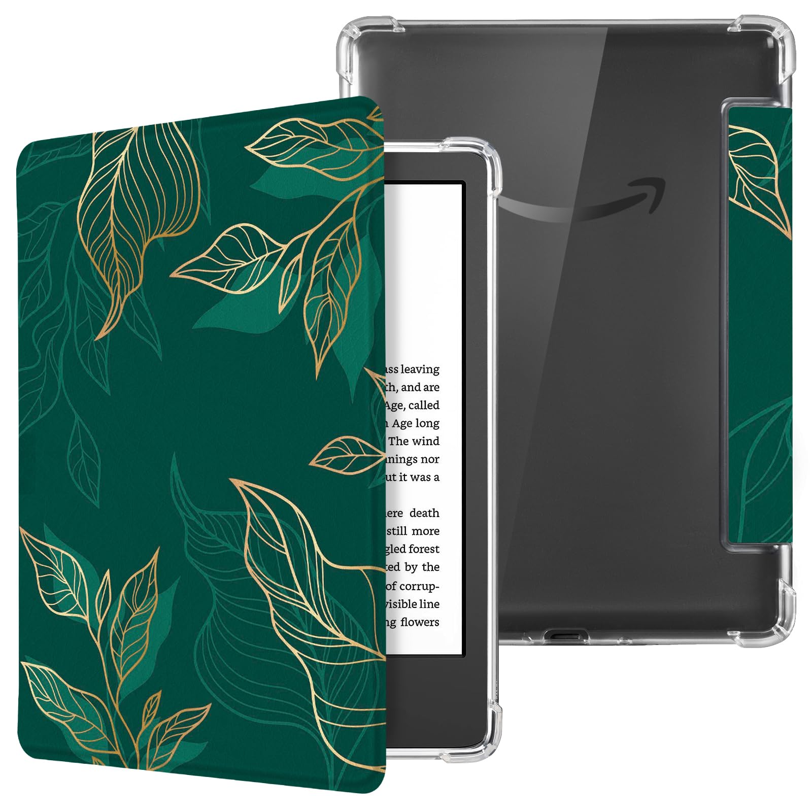 CoBak Case for 6" Kindle 11th Gen (2024 and 2022 Release) - Ultra Slim Transparent Clear TPU Back Shell Protective Cover with Auto Wake/Sleep for Kindle 11th Generation 2024 Release, Green Pattern