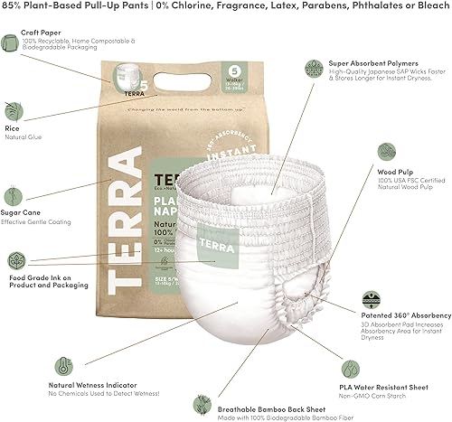 Miniatura 3 de Pantalones de entrenamiento de talla 5 85% pañales estilo pull-up a base de plantas, ultra suaves y sin químicos para pieles sensibles, absorción