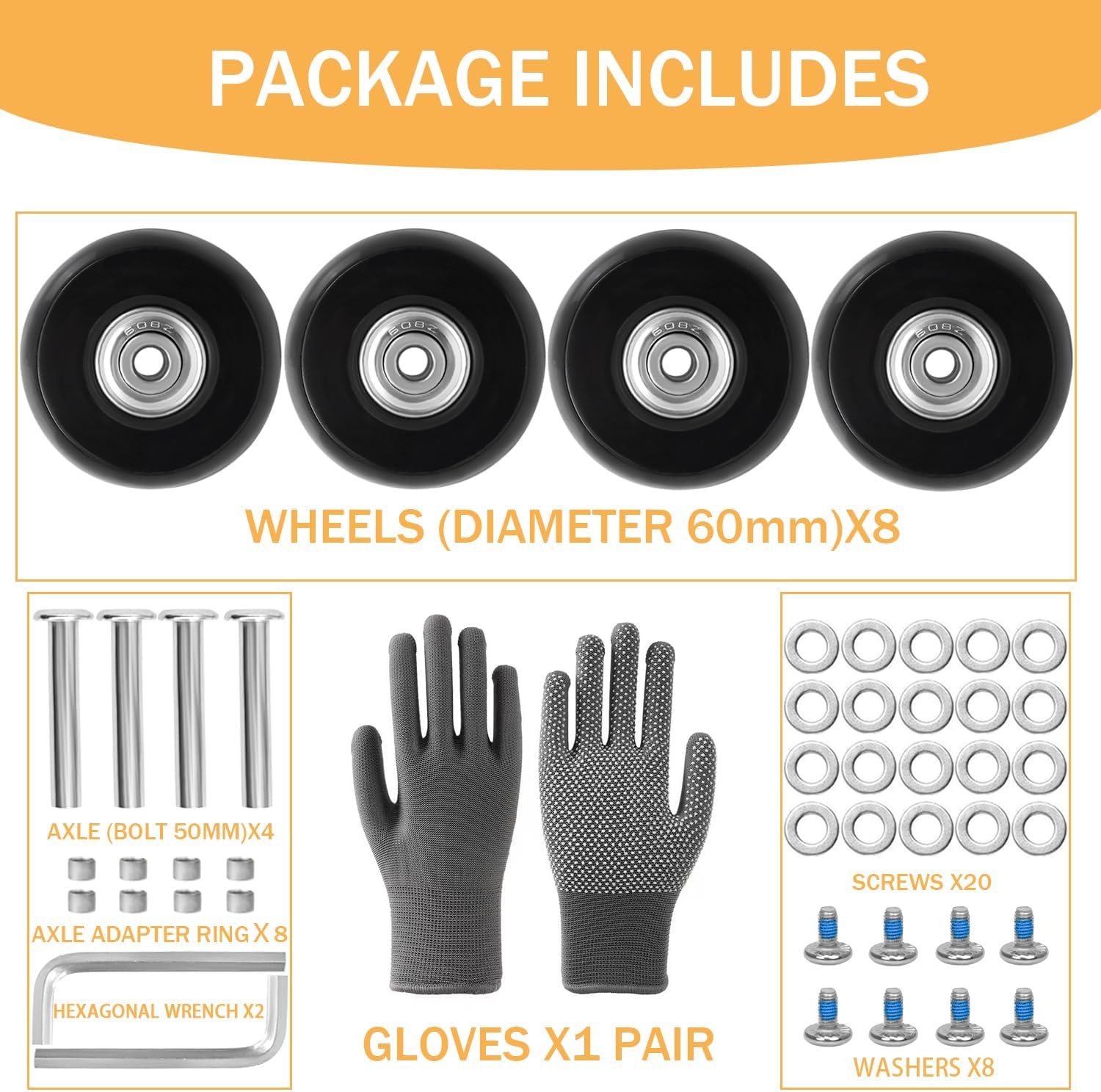 Luggage Suitcase Replacement Wheels 2.36" Diameter 8 Pcs 0.55" Thickness with Ball Bearings Wear-Resistant Mute Rubber Swivel Caster Repair Kits for Luggage Bags Trolley Case