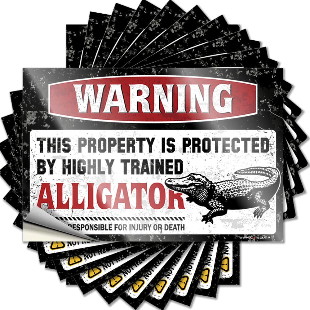 Car Stickers Funny Warning This Property is Protected By A Highly Trained Alligator Funny Sticker 10 Pcs Funny Bumper Stickers Inappropriate Stickers(6X9CM)