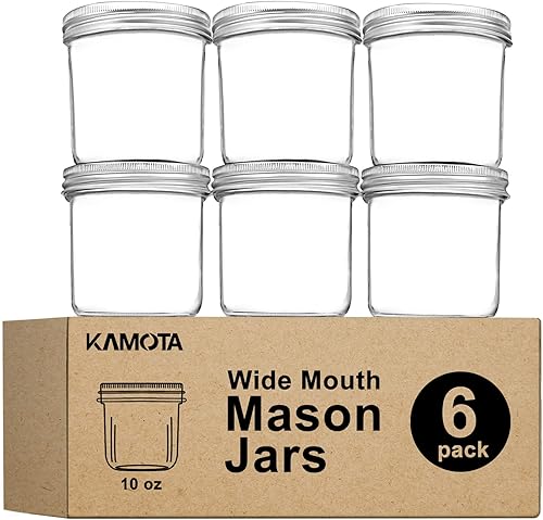 Tarros Mason de boca ancha de 10 onzas, tarros Mason KAMOTA de 10 onzas, tarros de conservas con tapas de boca ancha y bandas, ideales para