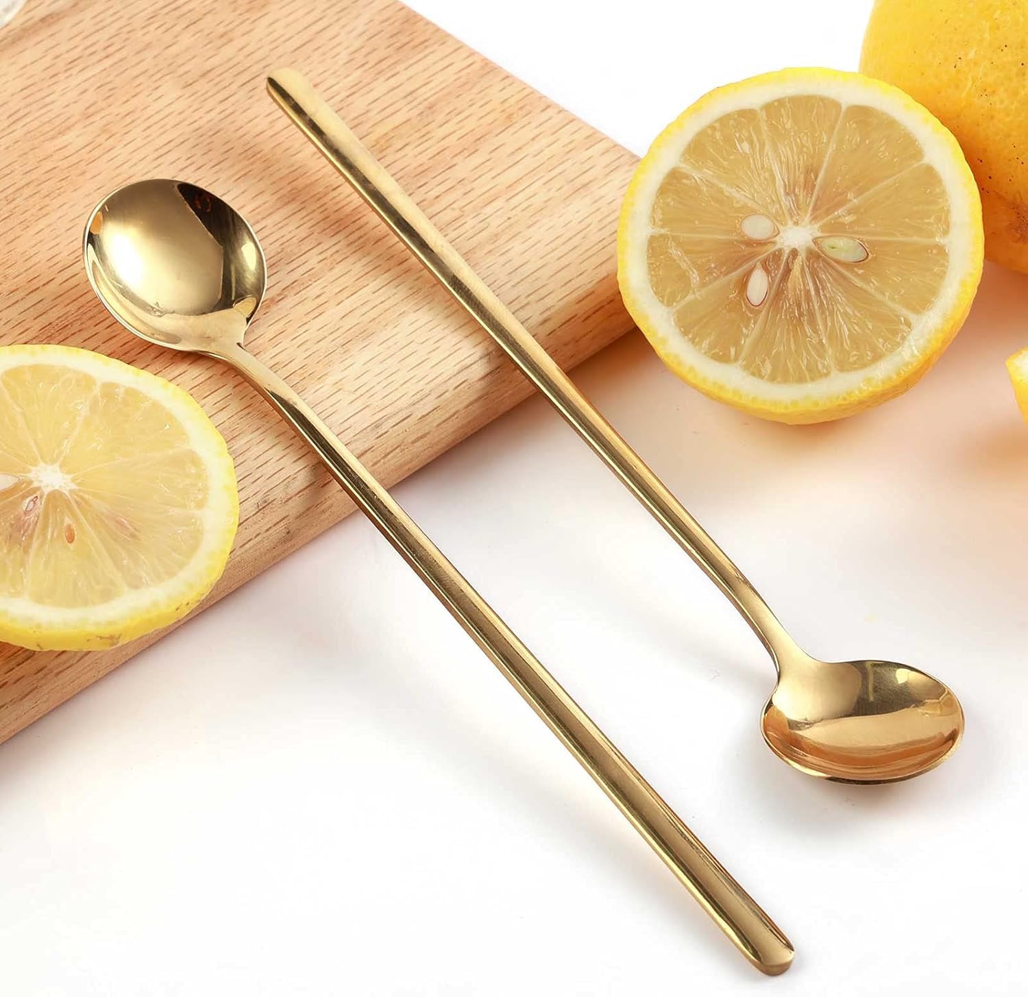 Cucharas de café de mango largo de 6.7 pulgadas, cucharas de té doradas, cucharas de acero inoxidable (paquete de 5)