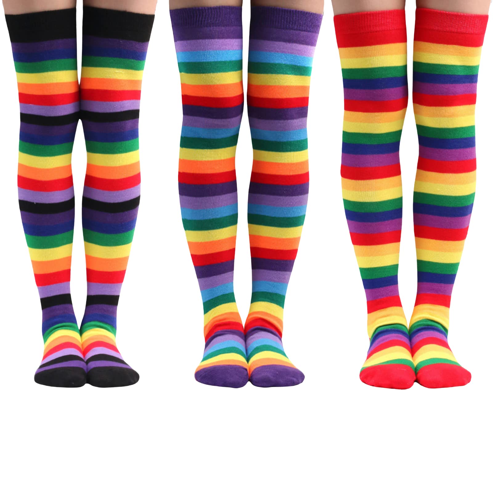 CHENGZI3 Pairs Womens Rainbow Stripe Medium Tube Socks Copsplay Fashion Show Socks Knee Length Cotton Socks