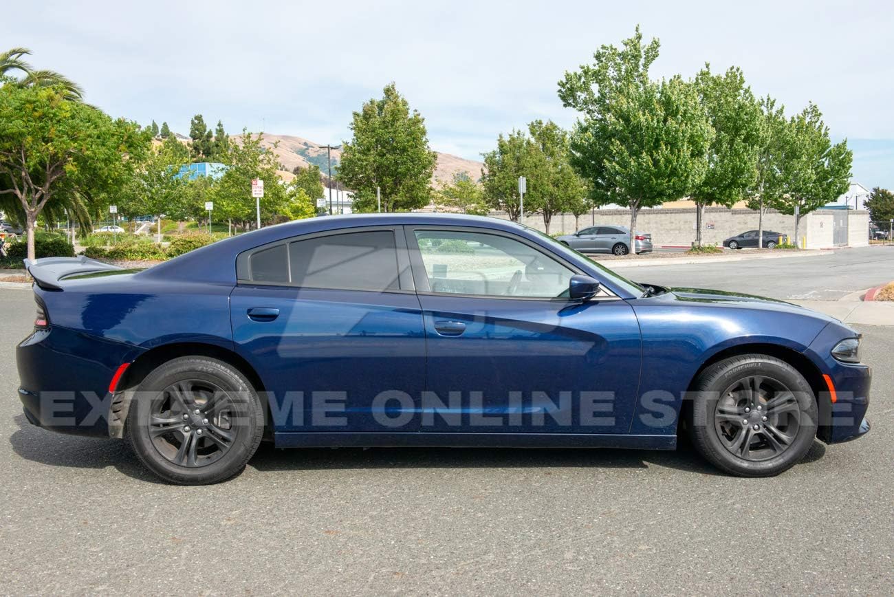 Replacement for 2015-Present Dodge Charger | SRT8 Hellcat Extended Style Rear Trunk Lip Wing with Wickerbill Spoiler (ABS Plastic - Primer Black)