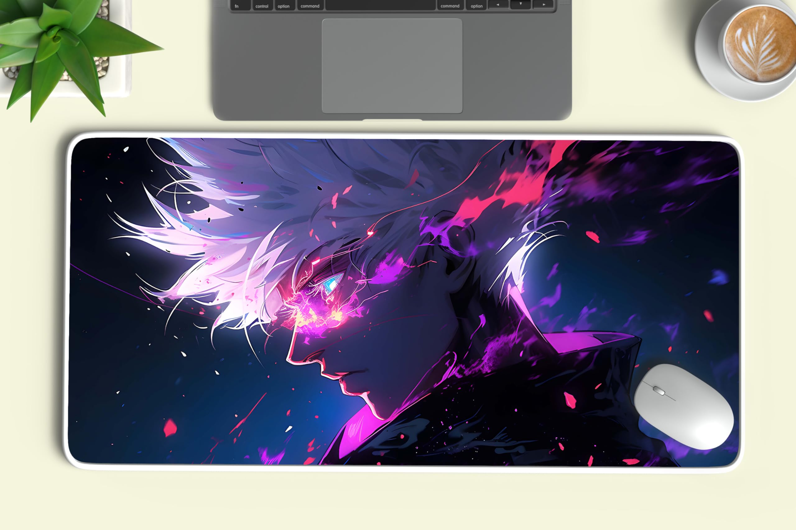 TURTLEWINGS Saturo Gojo Cursed Energy Fighter Anime XL Mousepad - Extra Large Desk Pad for Gamers, 3mm Thick Rubber Base, Enhances Workstation Aesthetics