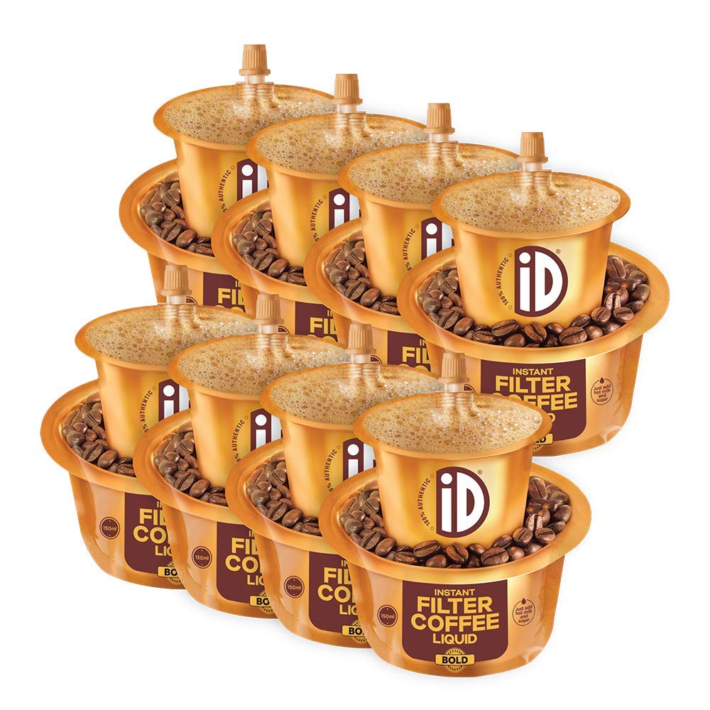 iD 100% Authentic | Bold | Instant Filter Coffee | Coffee Decoction Liquid | 70% Coffee & 30% Roasted Chicory | Arabica & Robasta Beans | Serve 120 Cups | Pack of 8 | 1200ml (150ml Each Pouch)