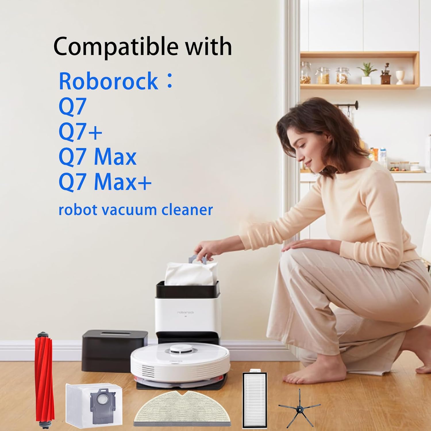 Eifrthe Q7 Replacement Parts Compatible with Roborock Q7 Q7+ Q7 Max Q7 Max+ Robot Vacuum Cleaner,2 Main Brush, 6 Mop Cloth Pads, 6 Side Brushes, 6 HEPA Filters,6 Dust Bag