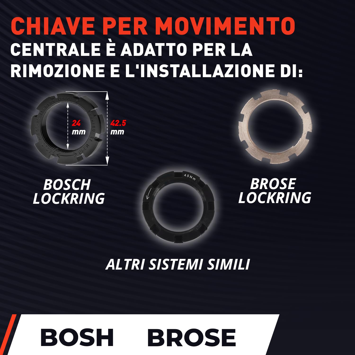 Chiave per Movimento Centrale Bosch Gen 3/4/5 - Chiave Corona Bosch | Chiave Center Lock per Manutenzione E-Bike e Chiavi Movimento Centrale Bici