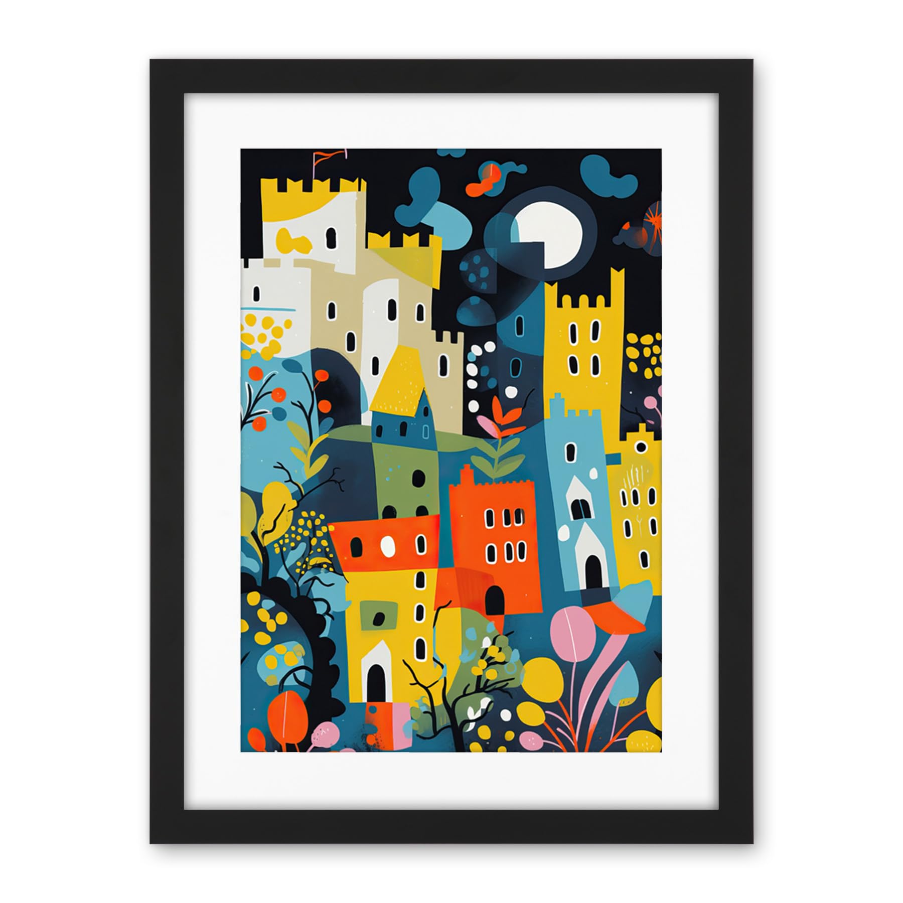 Artery8 Nottingham at Night Abstract Folk Art Cityscape Artwork Framed Wall Art Print 18X24 Inch