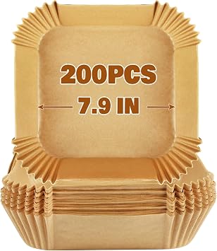 YQL 200PCS Disposable Air Fryer Liners Square 7.9inch for Airfryer 5L-7.5L | Non Stick Parchment Paper, Air Fryer Accessories for Tefal Easy Fry/Philips/COSORI/Ninja/Tefal/Tower/Instant/Uten/Chefman