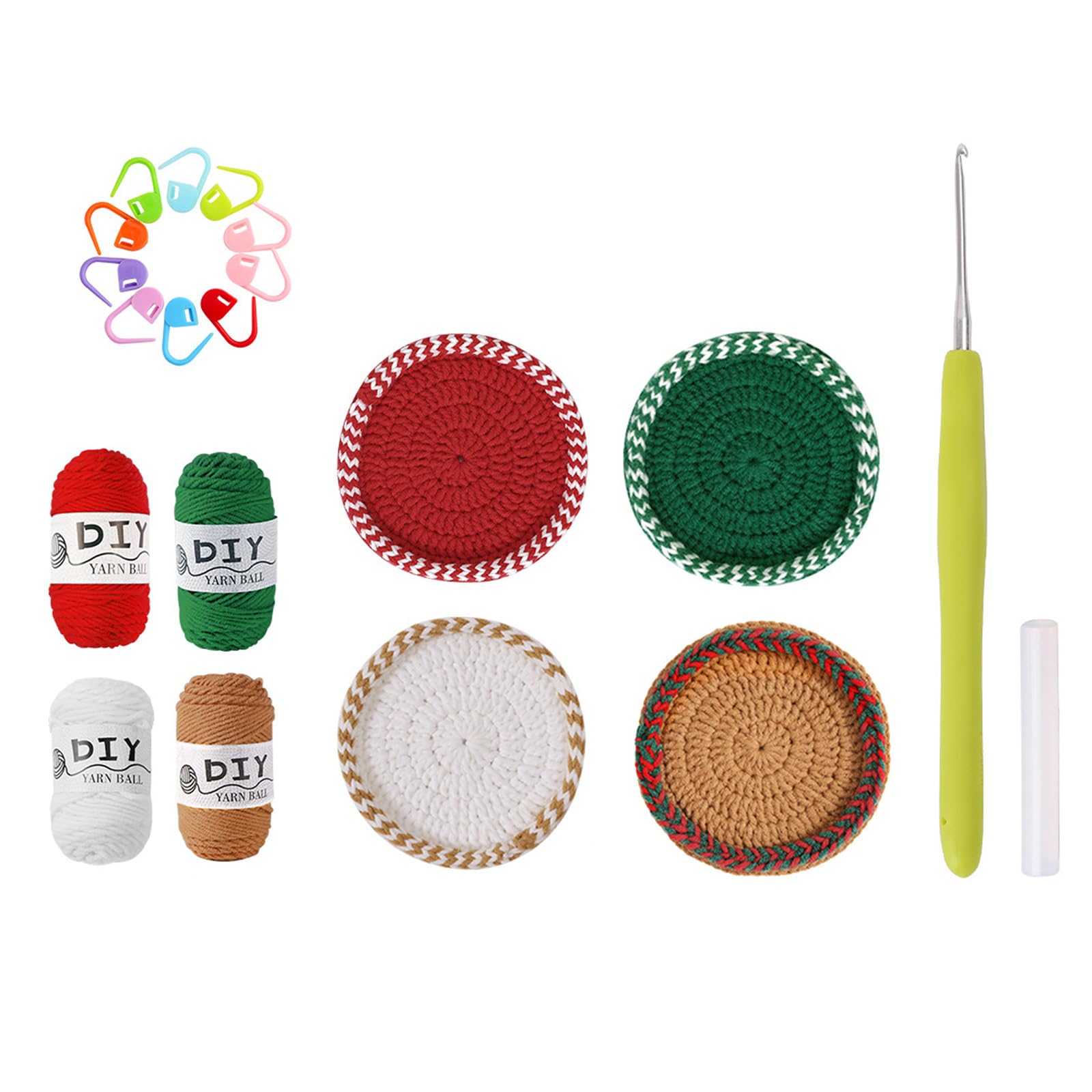 Nucelit Kits Christmas Coasters Crochet Yarn Set with Stitching Markers Thread Crochet Starter Kits Knitting Accessories Starter
