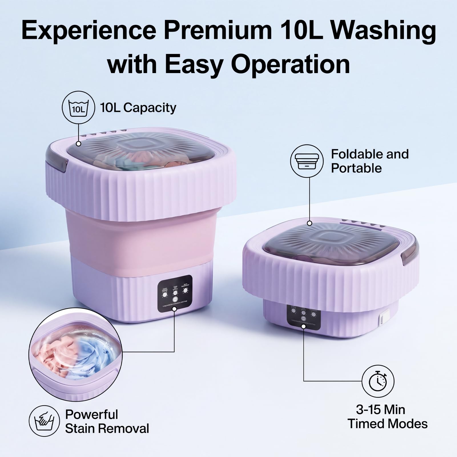 Lavadora y Secadora Portátiles, Mini Lavadora con Centrifugadora, Limpieza Profunda de 3 Modos, Adecuada para Apartamentos, Dormitorios, Campamentos, Lavandería para (Purple)