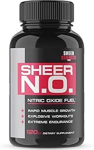 Sheer Strength Nitric Oxide Supplement - Muscle Building Nitric Oxide Booster with L Arginine and L Citrulline - Supports Vascularity &amp; Energy - Promotes Muscle Growth &amp; Pumps (30 Day Supply)