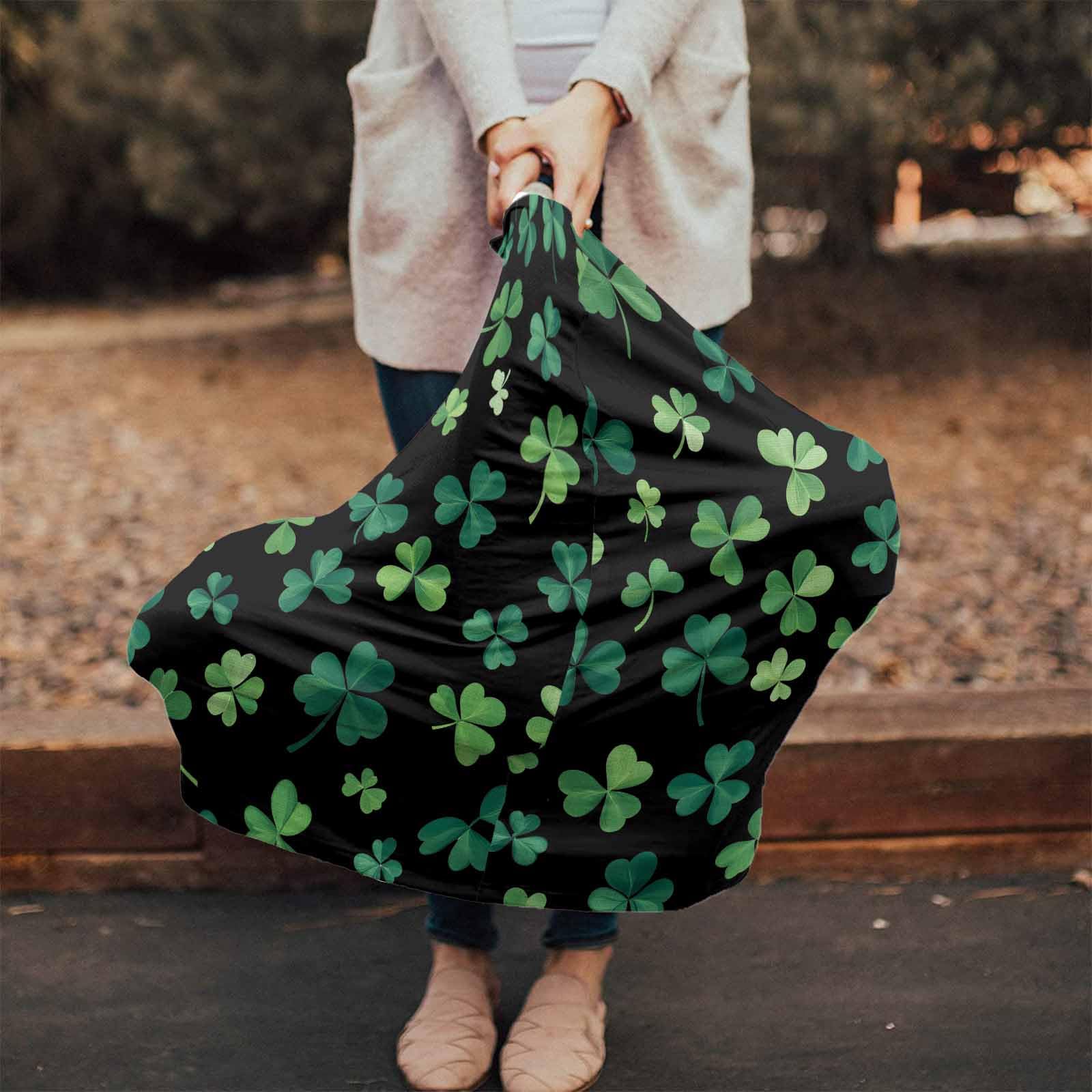 Nursing Cover for Breastfeeding Scarf, Shamrock Green Leaves St. Patrick's Day Baby Car Covers Super Soft Multi Use for Canopy Shopping Cart Cover Blanket Stroller Cover