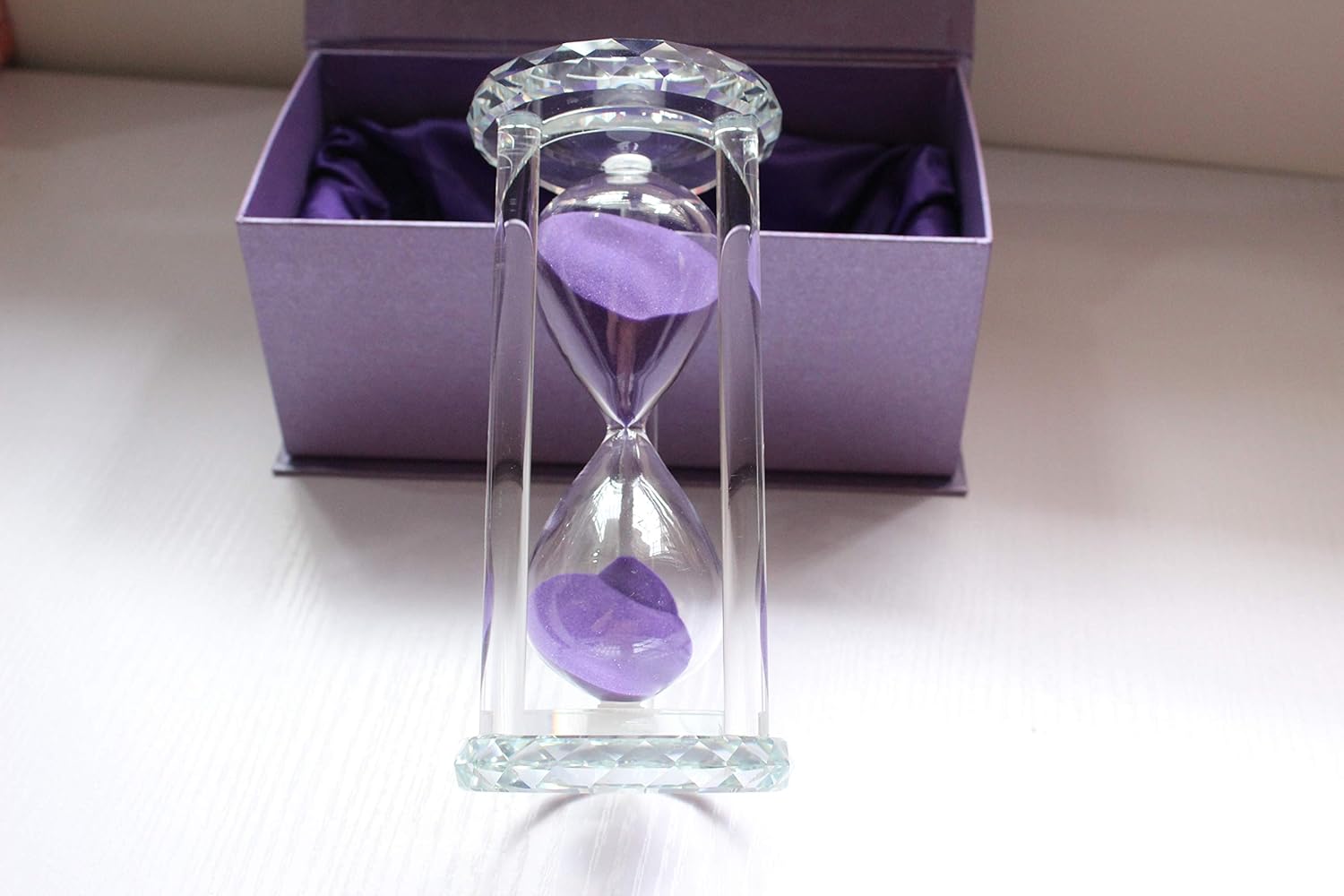 60 Minutes Hourglass Timer,Crystal Sand Timer Diamond Carving Surface,Good for Kitchen Office Desk Coffee Table Book Shelf Cabinet Decor Christmas Birthday Present Gift Box Package,(Purple)