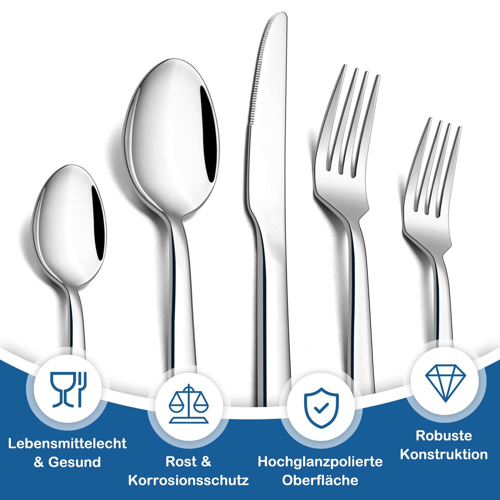 Homikite Homikit Juego de Cubiertos para 12 Personas, Juego de Cubiertos de Acero Inoxidable Pulido 60 Piezas, Cubiertos Elegantes con Cuchillo Tenedor Cuchara, Cubiertos de Mesa para el hogar, Cocin