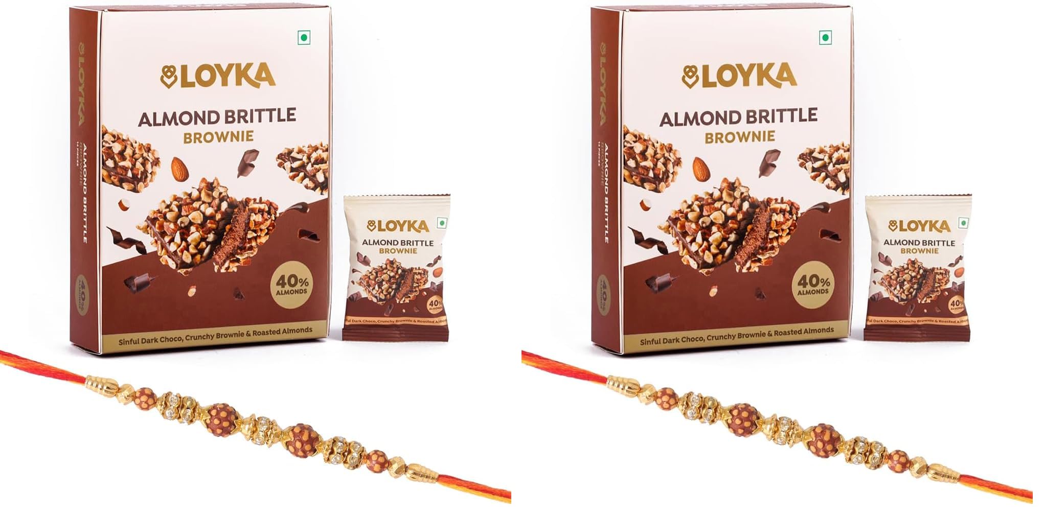 Loyka Almond Brittle Brownie with Premium Ball Rakhi | Raksha Bandhan Gift Hamper for Brother | 20 (Pack of 2)-image-35