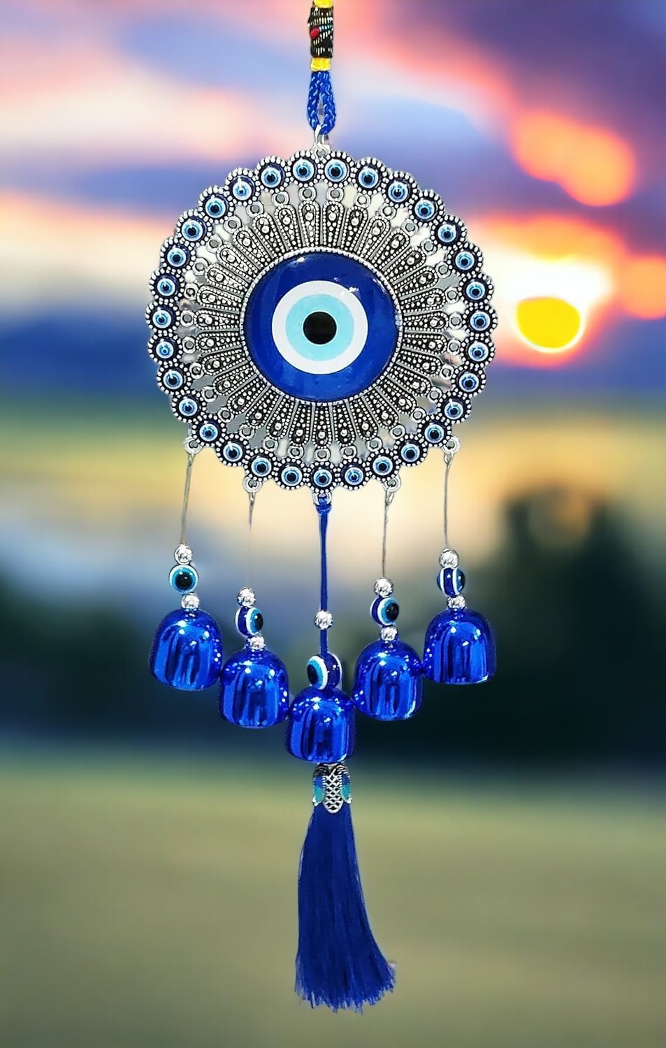 KINTIN 5 Bells Wind Chimes for Positive Energy & Protection | Evil Eye Hanging Decor for Home, Balcony & Office | Wind Charm for Good Luck |Rakhi Gift for Brother/Sister, Living Room & Garden Décor-image-30