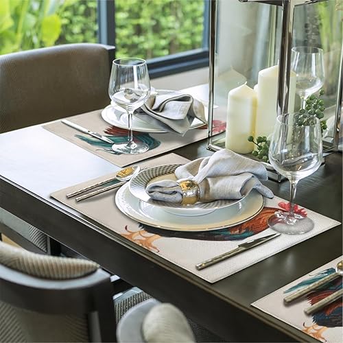 Miniatura 5 de Majestic Rooster - Juego de 6 manteles individuales cuadrados de tela de gallo para mesa de cocina, resistentes al calor, fáciles de limpiar,