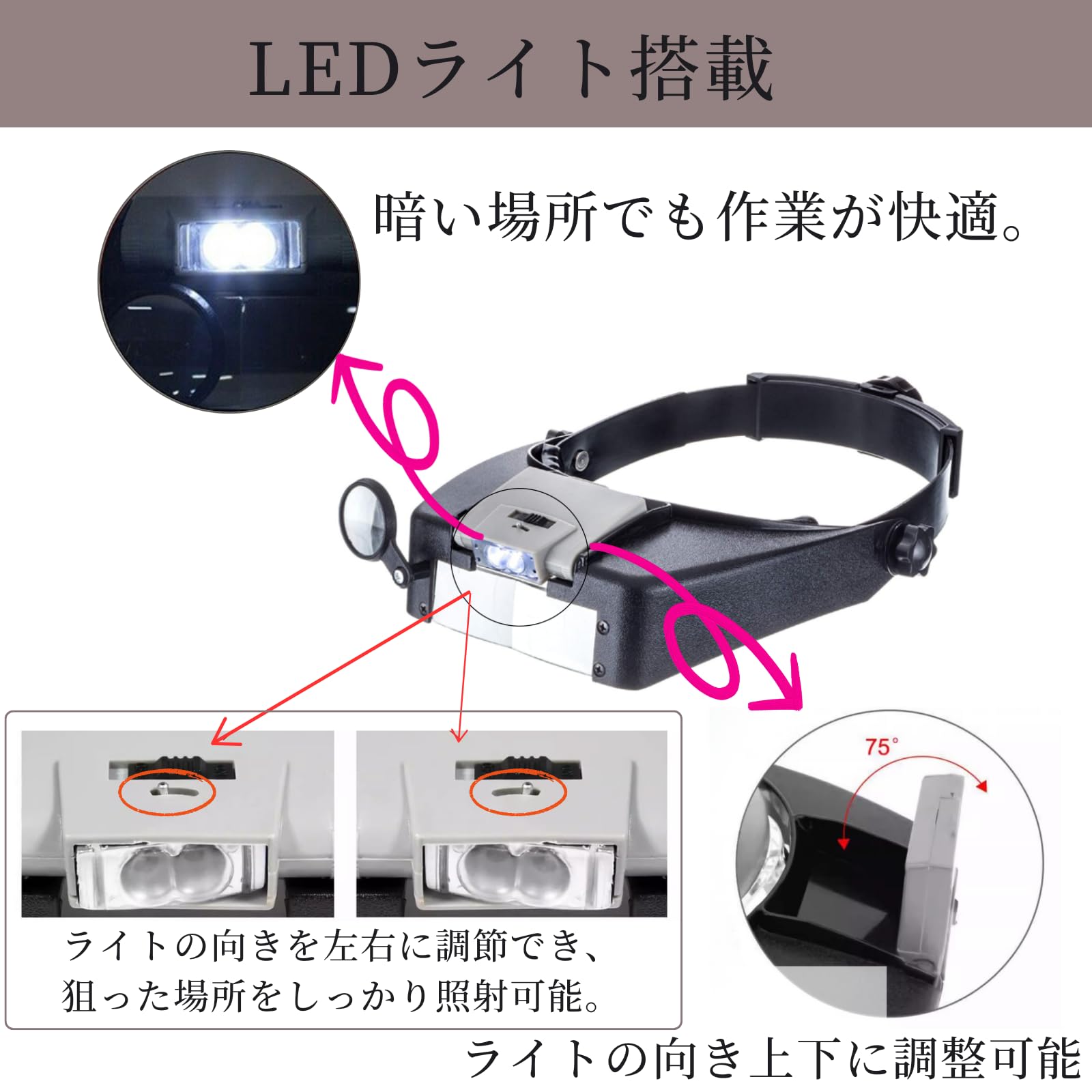 Amazon.co.jp: Quikaboo ヘッドバンド拡大鏡 ヘッドマウント拡大鏡
