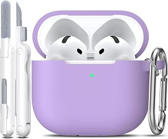 R-fun AirPods 4 Case with Cleaner Kit, Full Protective Soft Silicone Cover, Compatible with AirPods 4 Gen, Supports Wireless Charging, Purple, Nature Pattern