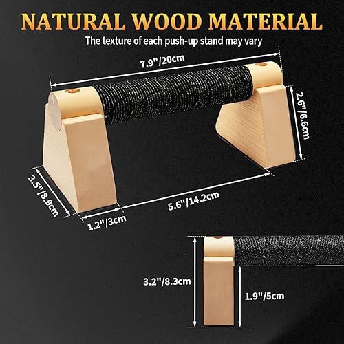 Miniatura 5 de Parallettes Bars - Equipo de calistenia de madera para entrenamiento de pie, barras de empuje y barra de calistenia - Barras de pie de mano y asas