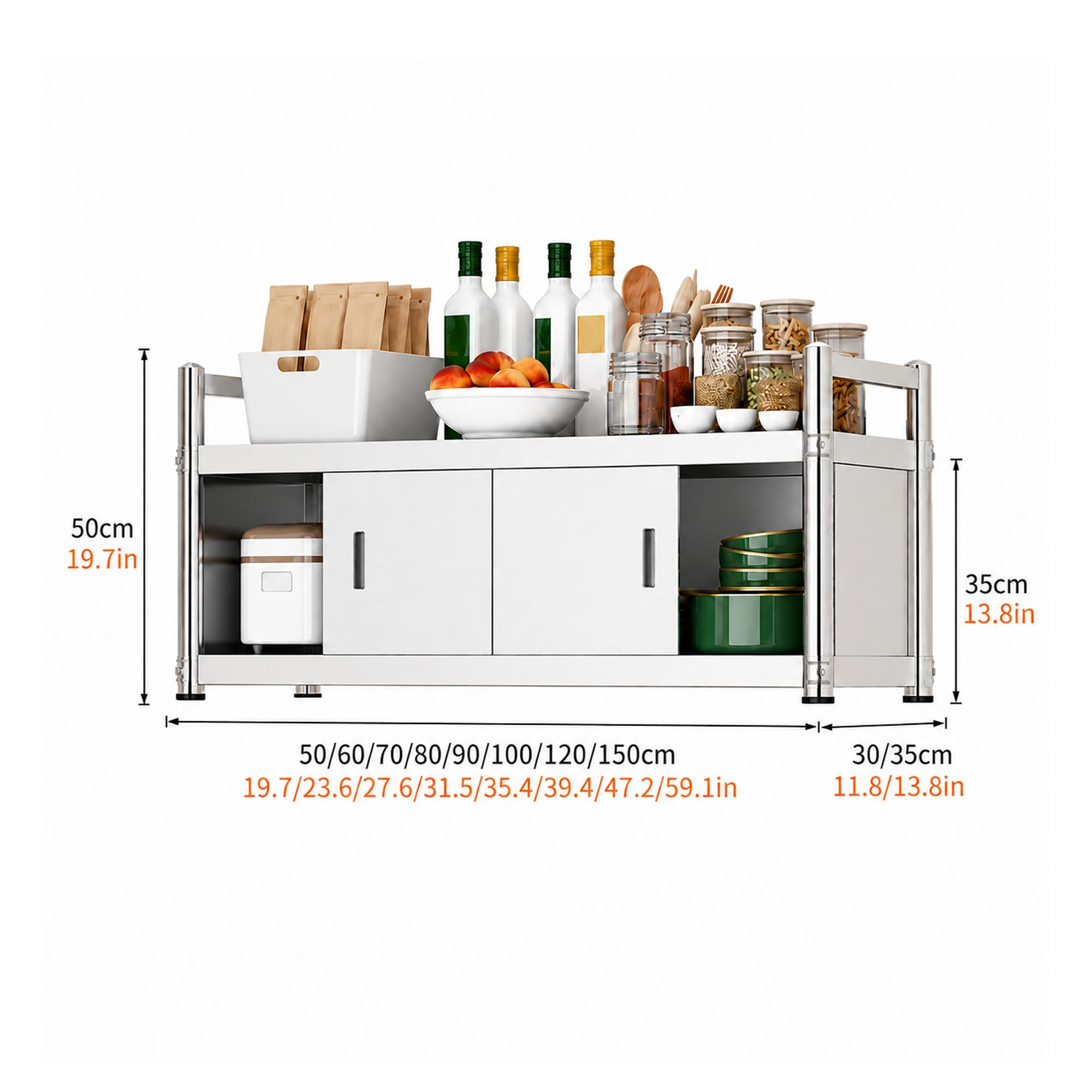 Armadio Pensile In Acciaio Inox, Mobile Cucina Con Ante Scorrevoli