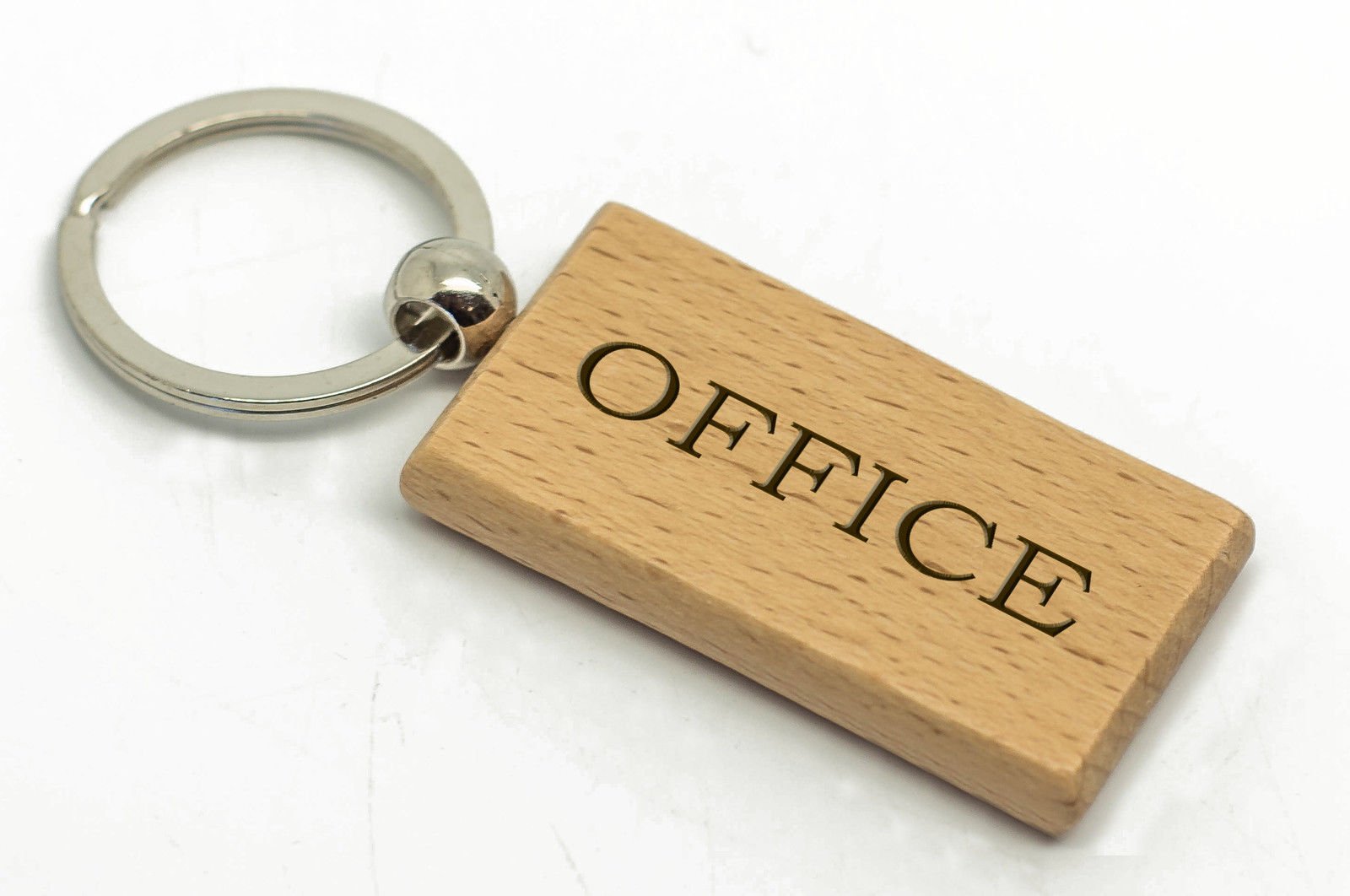 County Engraving Natural Office Rectangle Wooden Keyring