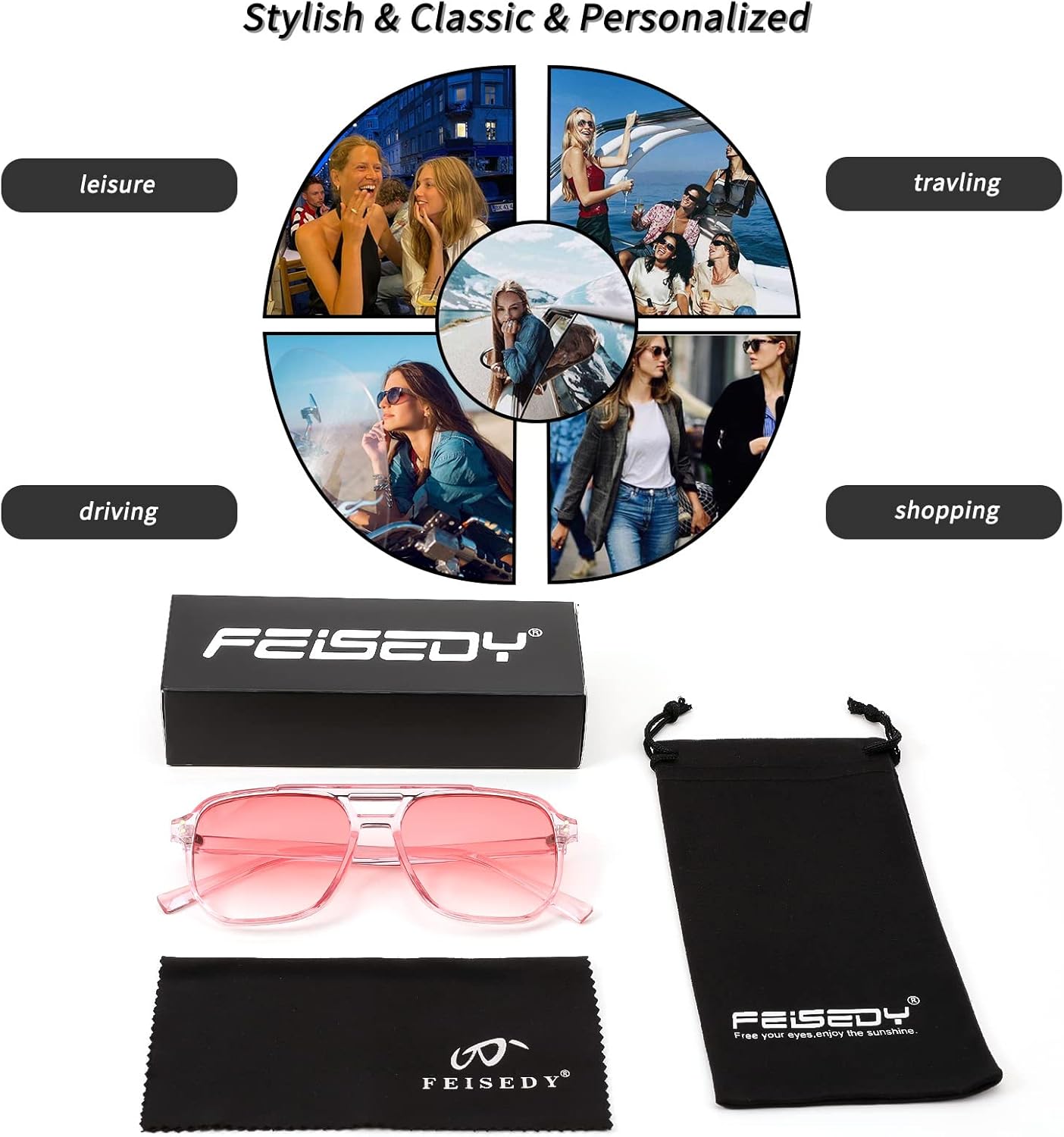 FEISEDY Retro Square Aviator Sunglasses Women Men 70s Vintage Trendy Plastic Frame Sun Glasses B2835 - Image 7