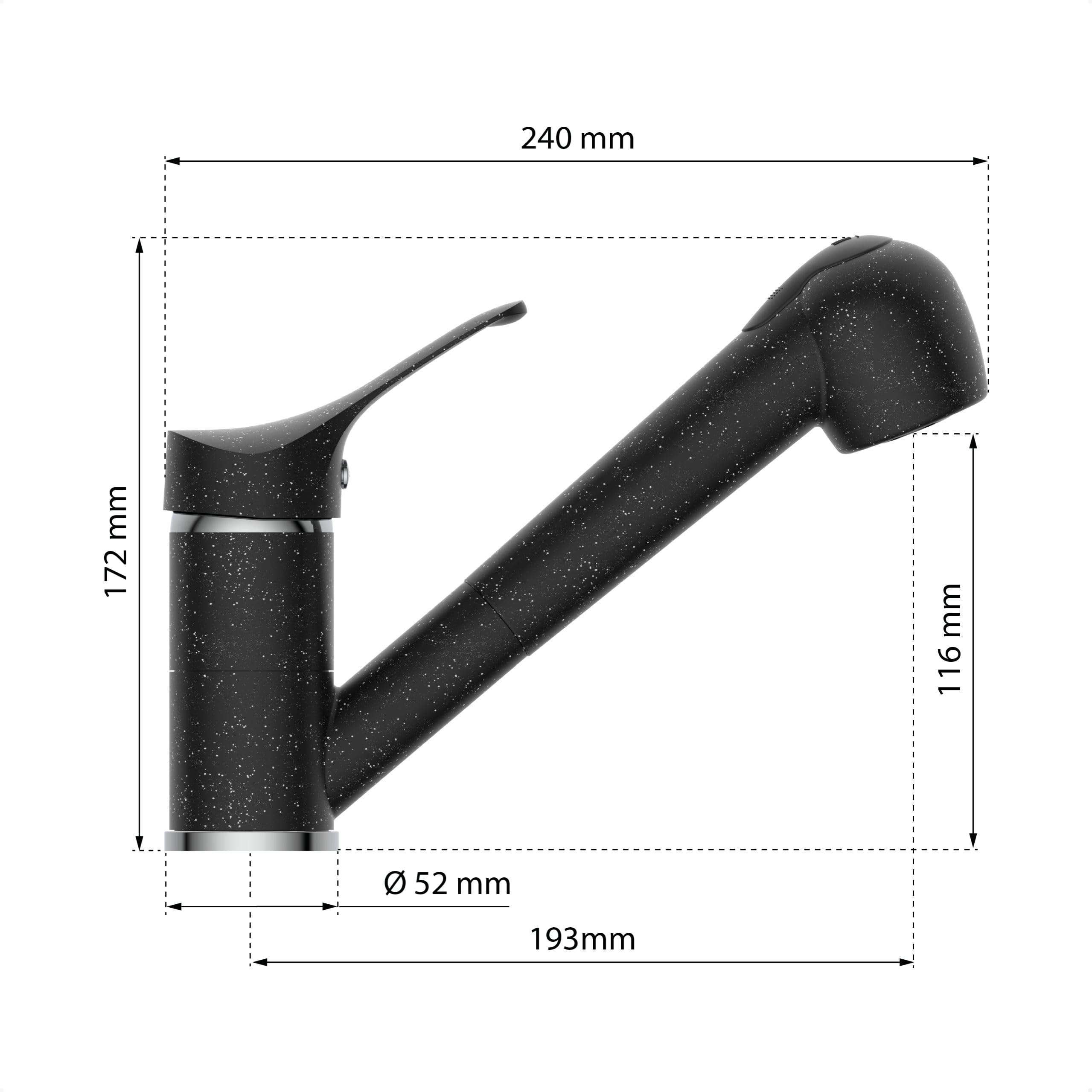 EISL GRANIT NI183SMCR Robinet d'évier avec douchette à 90° orientable Idéal pour double évier, robinet de cuisine, mitigeur monocommande avec douchette, noir
