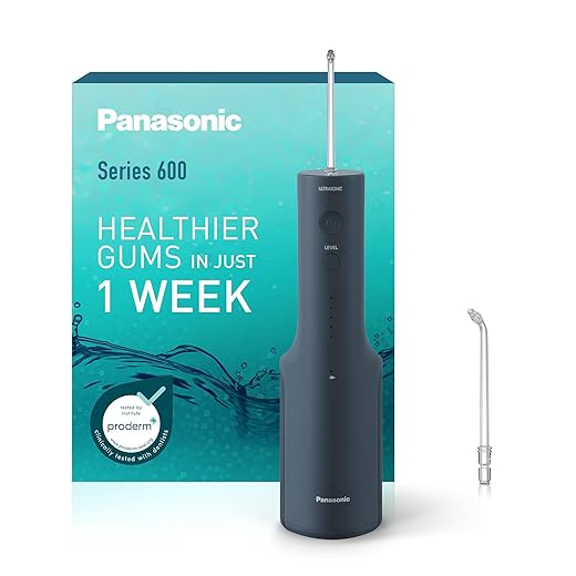 Panasonic 600 Series Ultrasonic Dental Flosser EW-DJ66-A303, Dental Jet, Oral Irrigator, 200 ml, IPX7, 2 Standard Tips, 5 Pressure Settings, Travel Accessory, Navy Blue