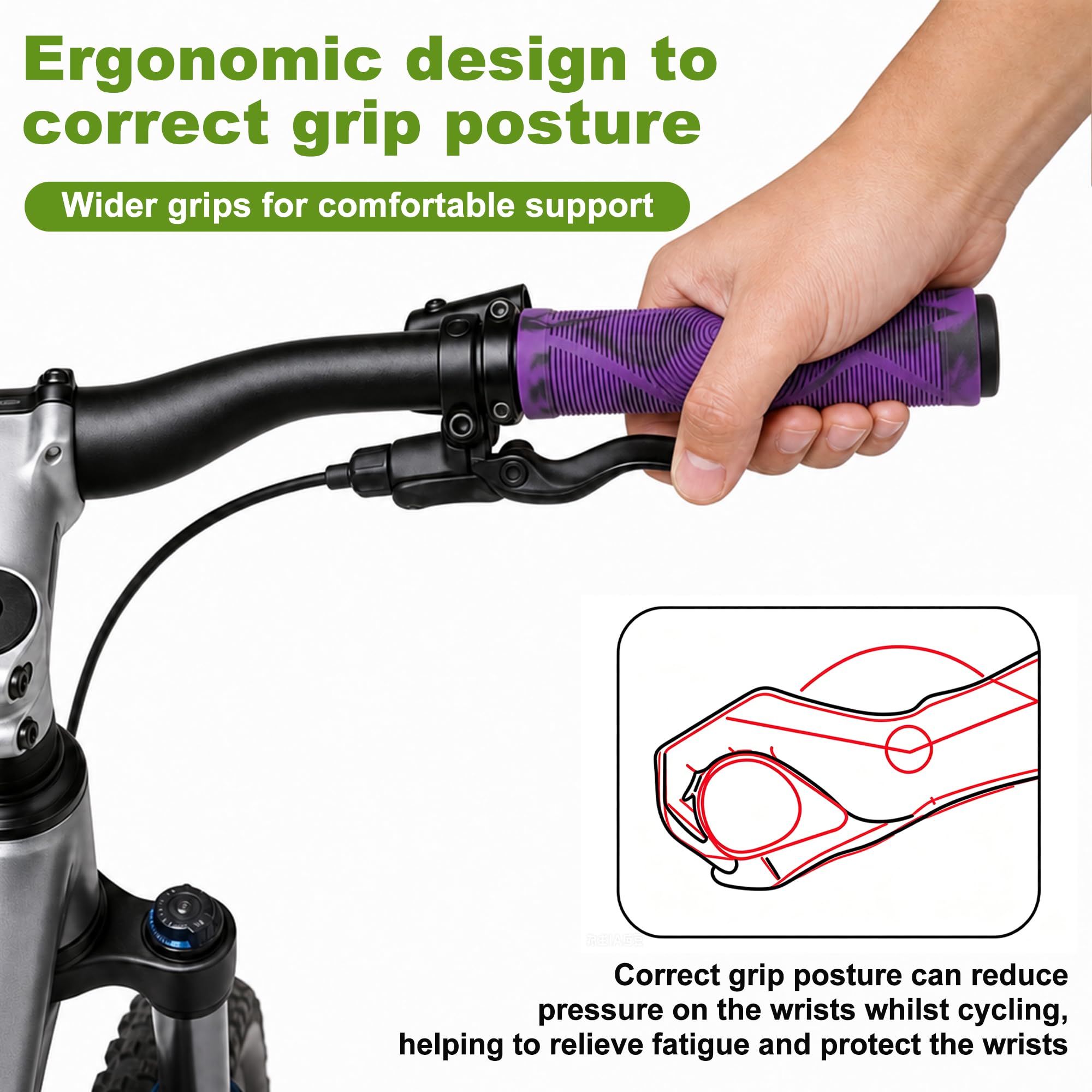 Małe uchwyty rowerowe, miękkie i wygodne gumowe uchwyty, uchwyty rowerowe, ergonomiczna konstrukcja dla małych rowerów, fioletowy 1 para
