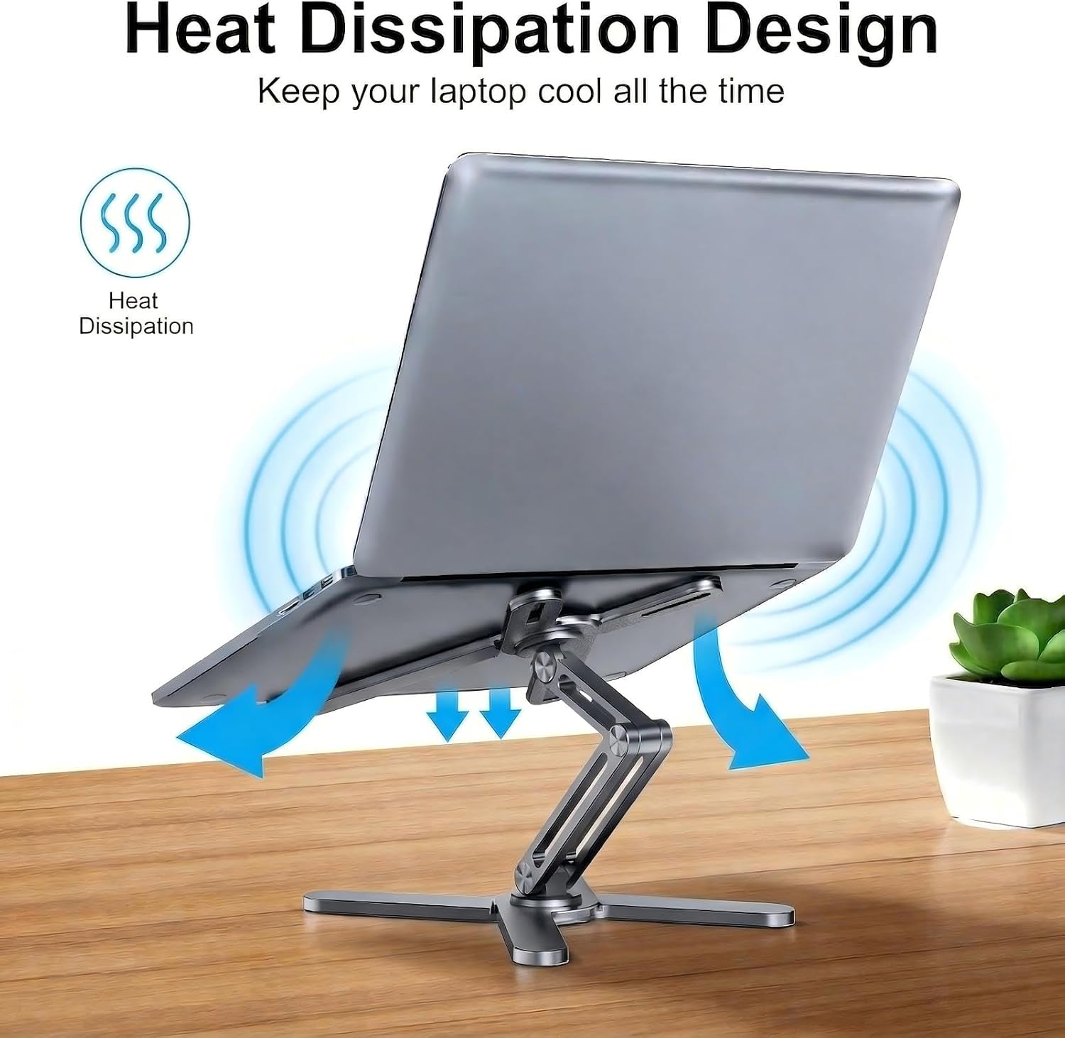 Atizzy 360 Rotating Laptop Stand for Desk, Ergonomic Foldable Aluminum Computer Riser, Adjustable Desktop Holder for Desk, Compatible with All Laptops up to 16 Inches, Grey