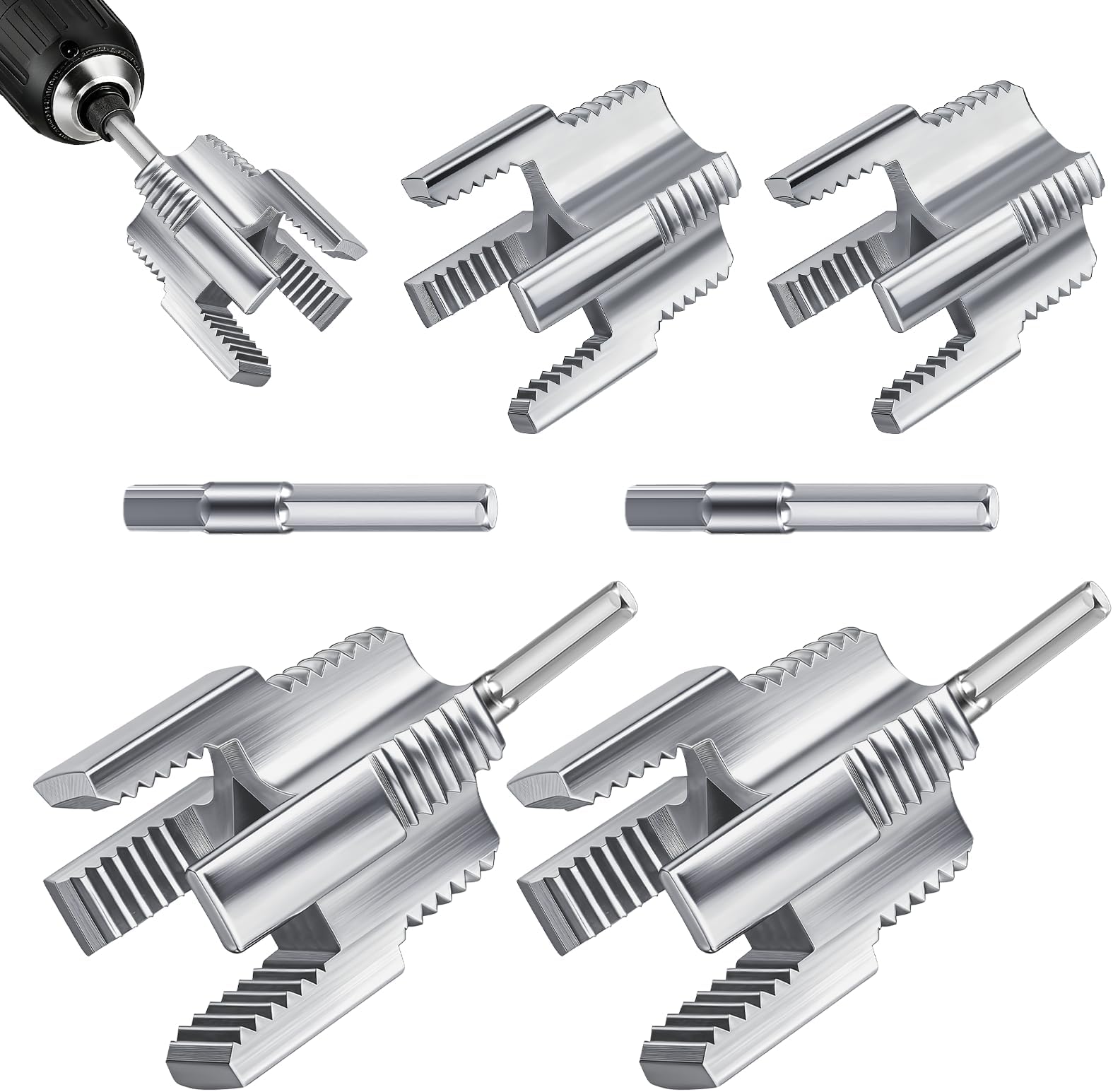 4Pcs PVC Pipe Threader Tool Kit, 1/2'' and 3/4'' Dies Internal & External Threading Tool for Electric Drill, Dual-Function Pipe Thread Cutting Kit for PVC/PPR