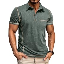 Mens Casual Polo Shirts Classic Short Sleeve Basic Button T-Shirt Lightweight Golf Tops with Pocket