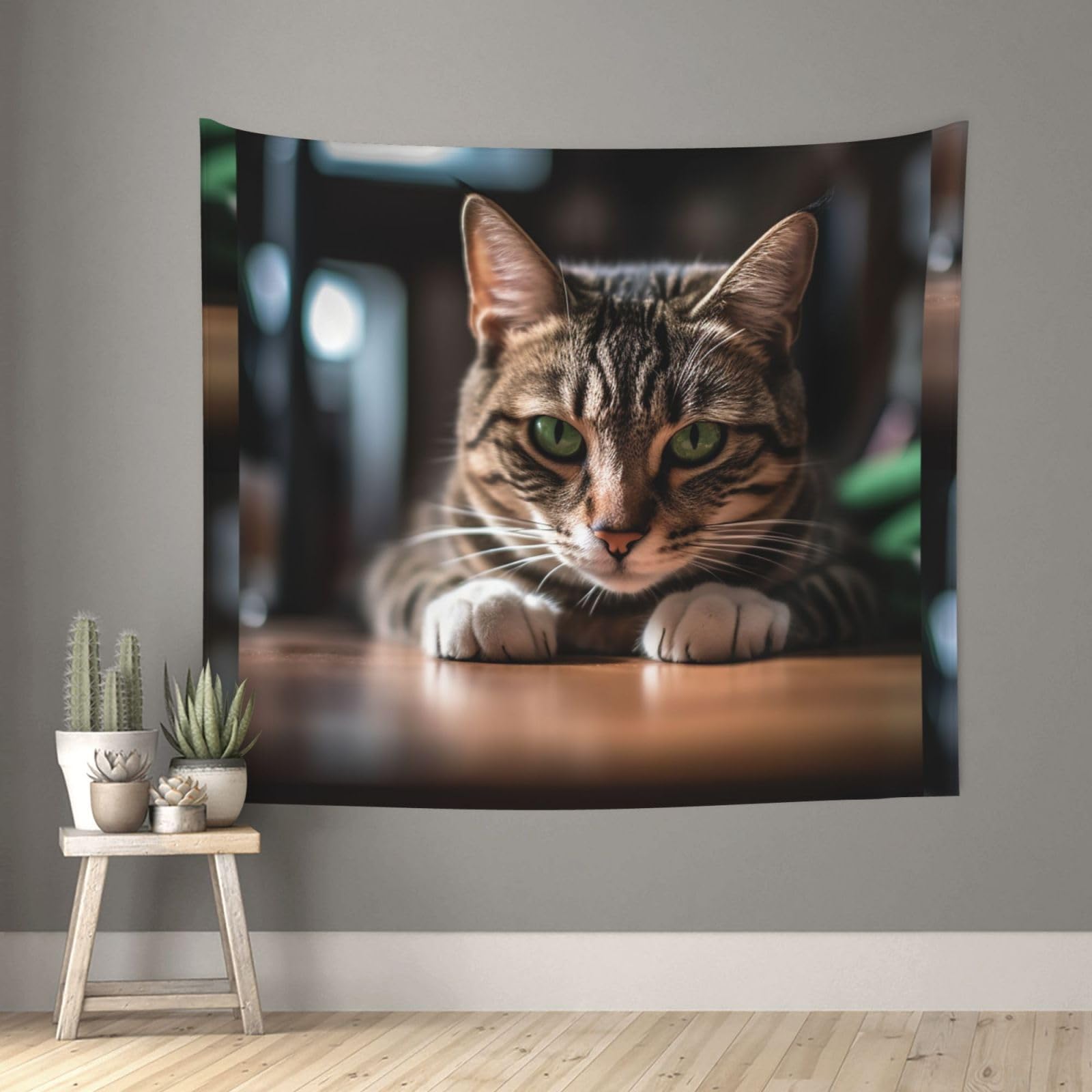 QMKFWT Living Room 60x51 InchA Tabby Cat Tapestry Backdrop Wall Hanging Flag Indoor Outdoor Wall Art Tapestries Wall Decor Blanket Beach Throws Funny Banner Poster for Dorm, Bedroom