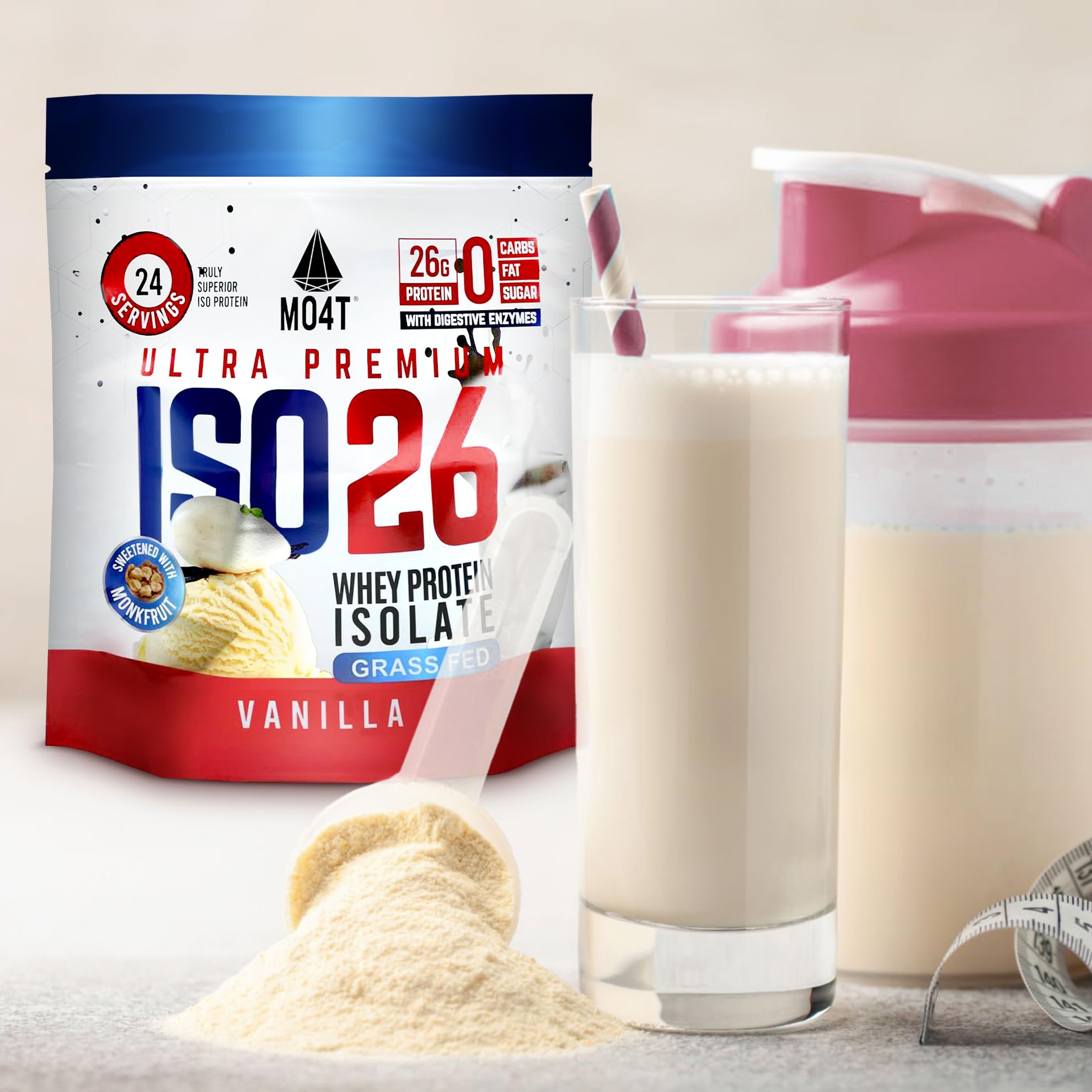 ISO26 Grass Fed Whey Protein Isolate with no Artificial sweeteners. Naturally Sweetened with Monk Fruit, 1.6 Pounds, 24 Servings, Vanilla — Amazon image 5